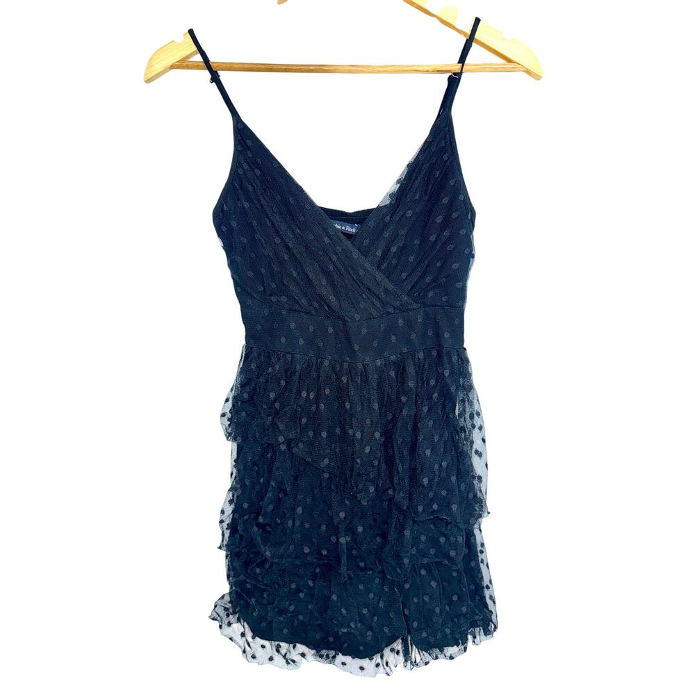Abercrombie & Fitch Black Polka Dot Tiered Ruffle Smocked Mini Dress Womens XS